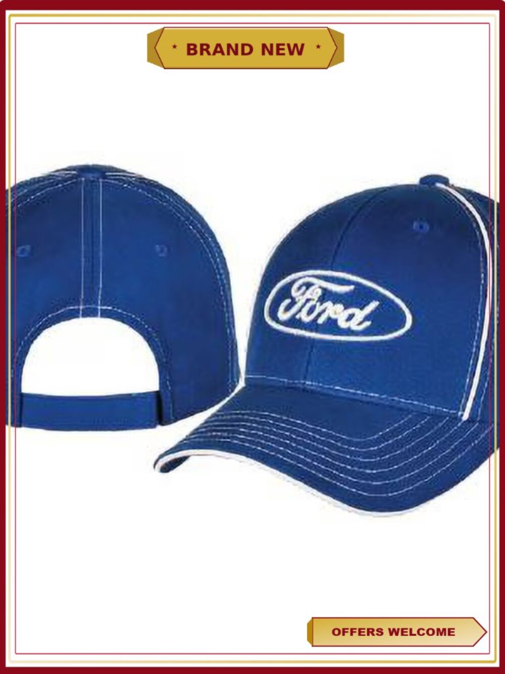 Ford Oval Logo Checkered Flag Sports Blue Adjustable Hat